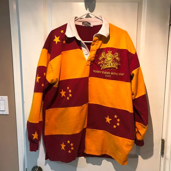 RUGBY 7'S HONG KONG 1997 WORLD CUP THICK HEAVY LONG SLEEVE POLO CRAZY COOL - Picture 1 of 2